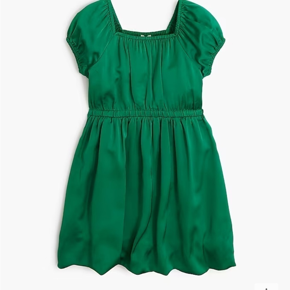 J crew deep emerald Girls' satin bubble-hem dress